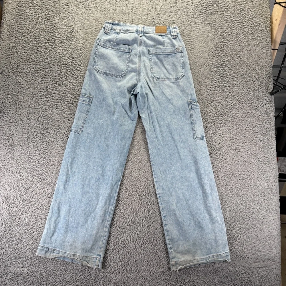 American Eagle Outfitters Jeans Womens 0 Blue Denim Wide-Leg Cargo Baggy Stretch